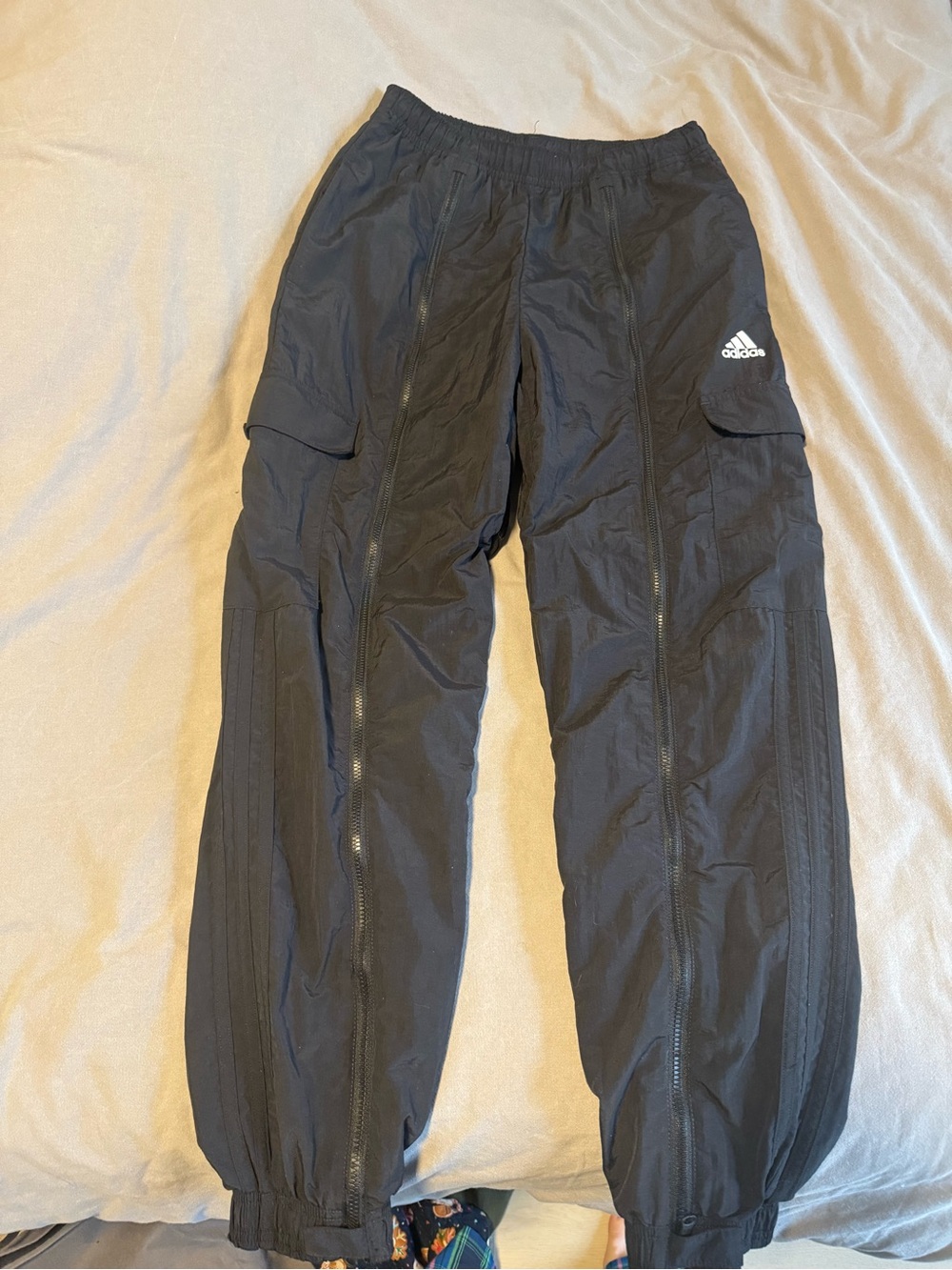 adidas Black Cargo Joggers with Zip Details